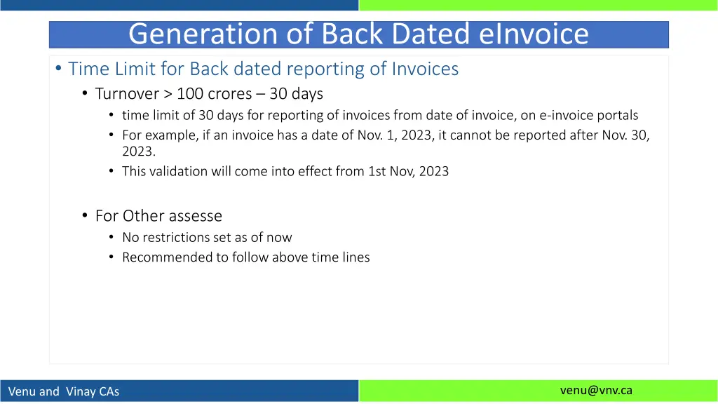 generation of back dated einvoice time limit