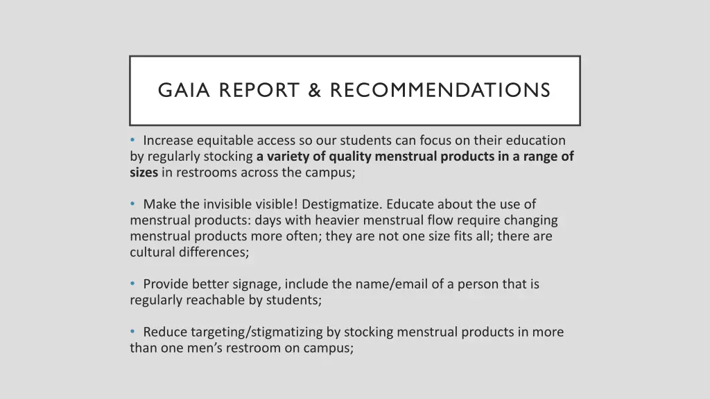 gaia report recommendations