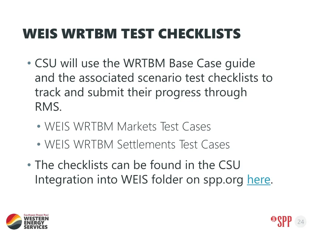 weis wrtbm test checklists