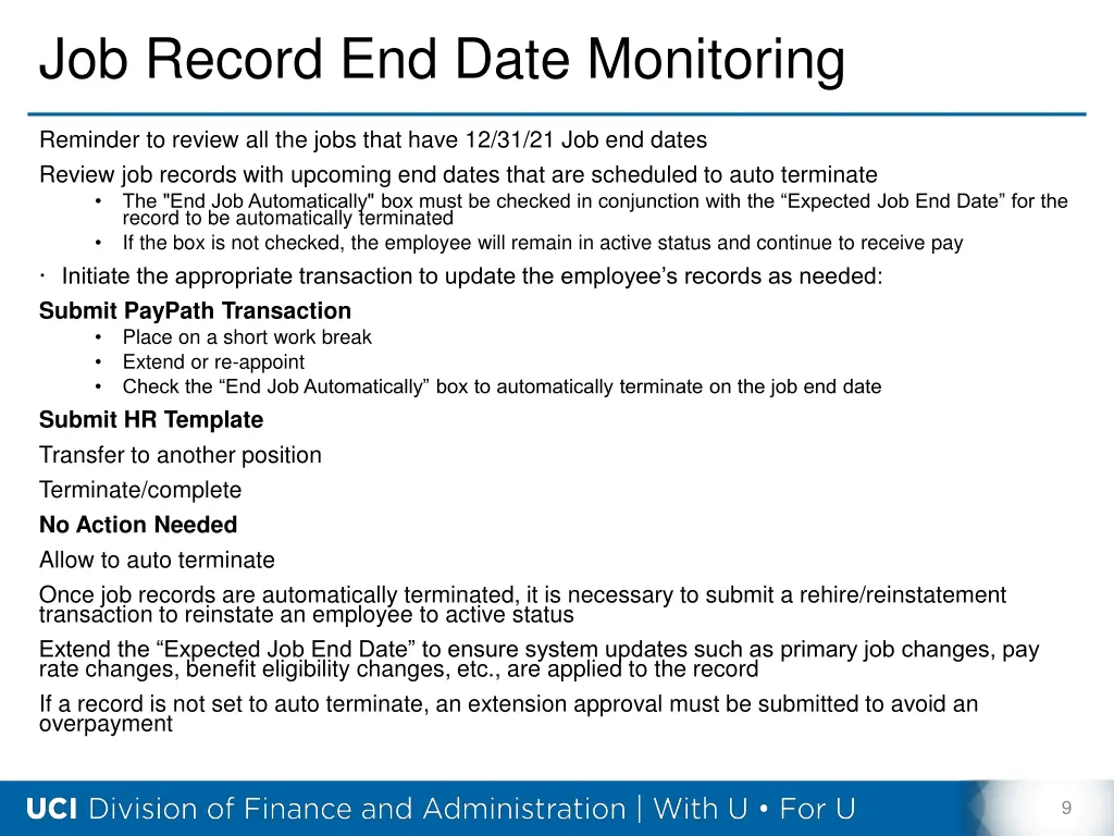 job record end date monitoring