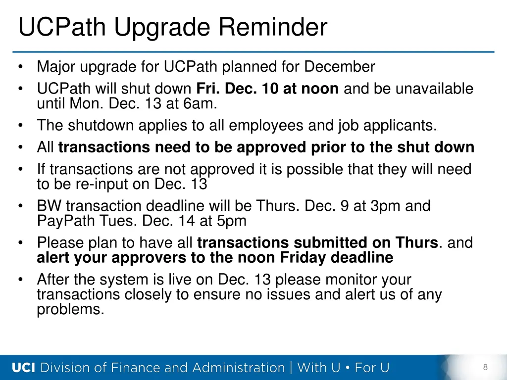 ucpath upgrade reminder