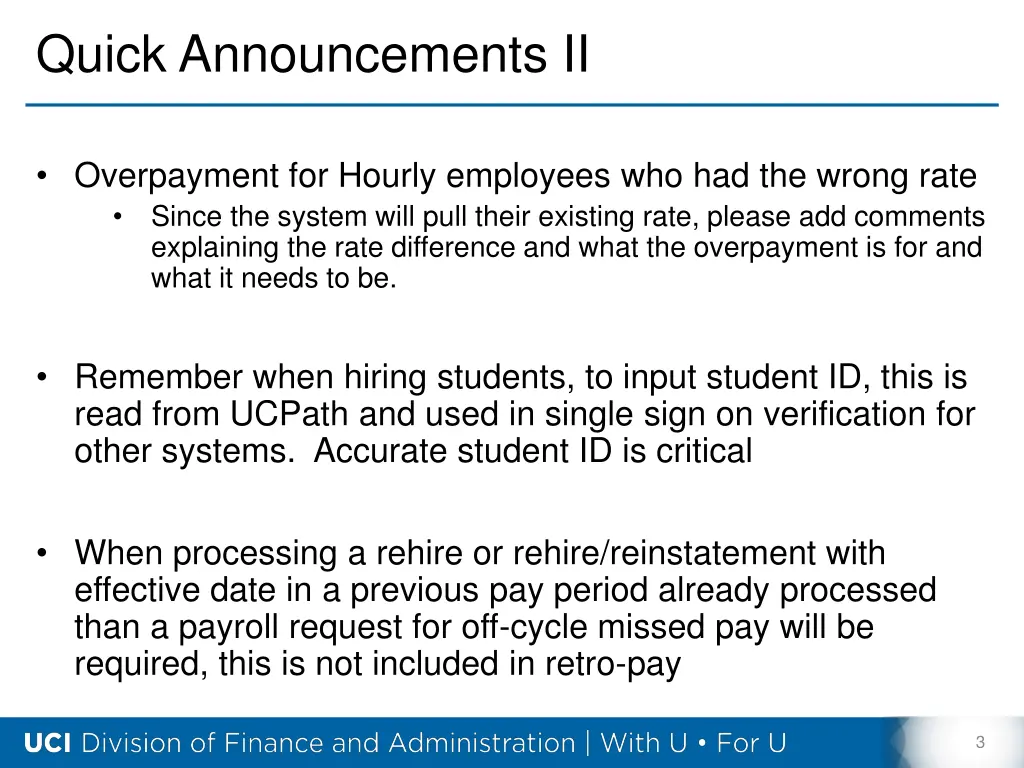 quick announcements ii