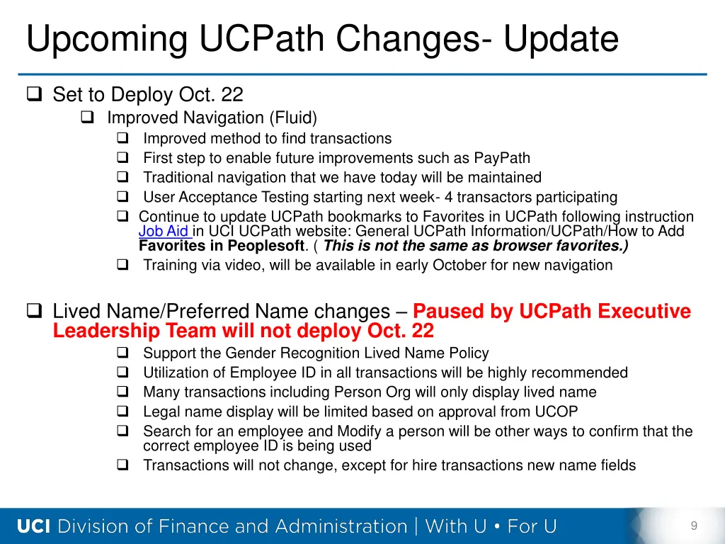 upcoming ucpath changes update