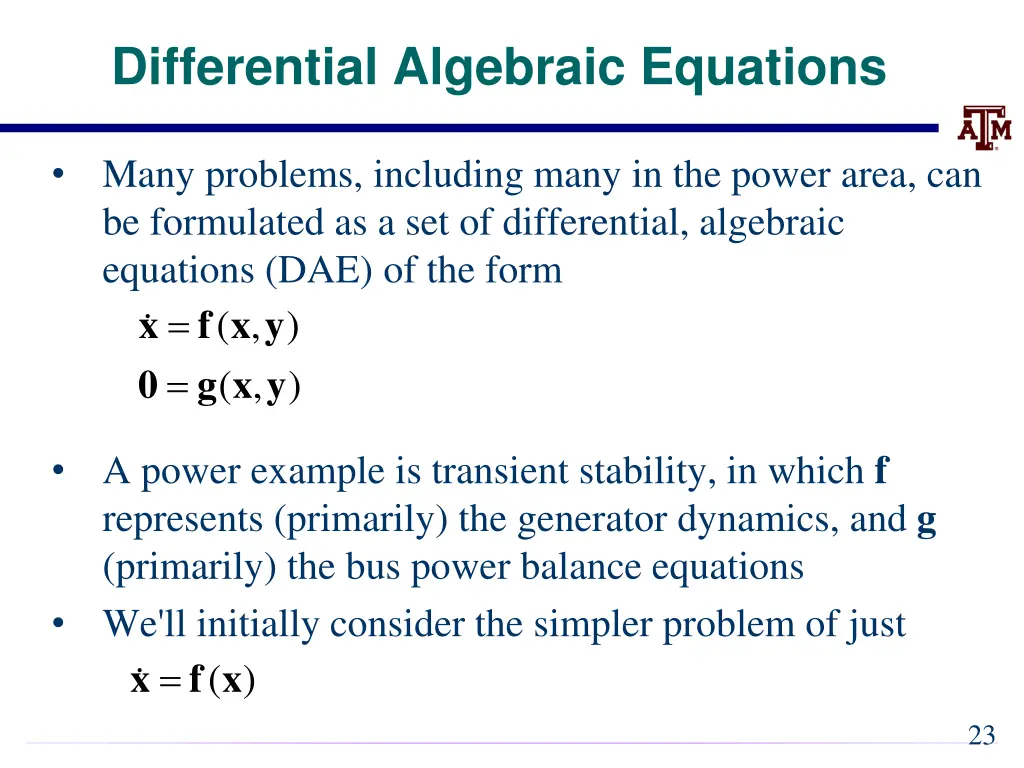 differential algebraic equations