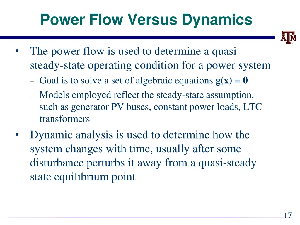 power flow versus dynamics