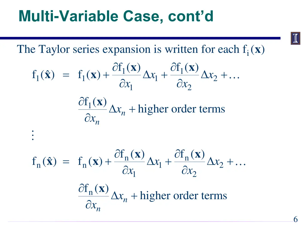 multi variable case cont d