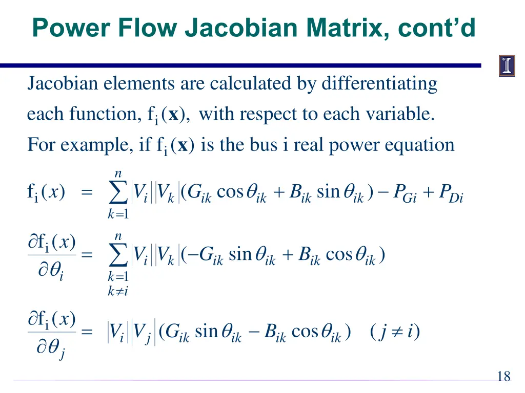 power flow jacobian matrix cont d