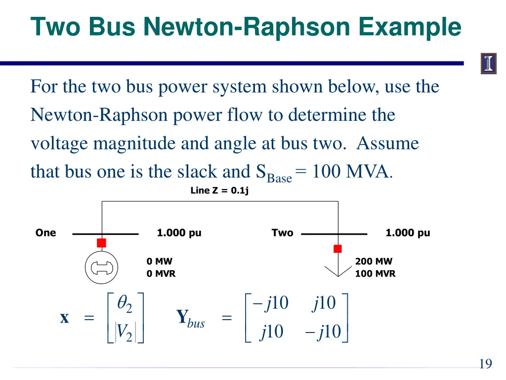 two bus newton raphson example