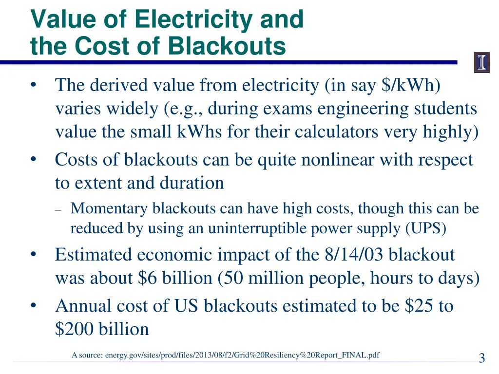 value of electricity and the cost of blackouts