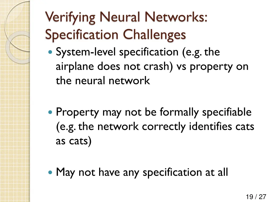 verifying neural networks specification