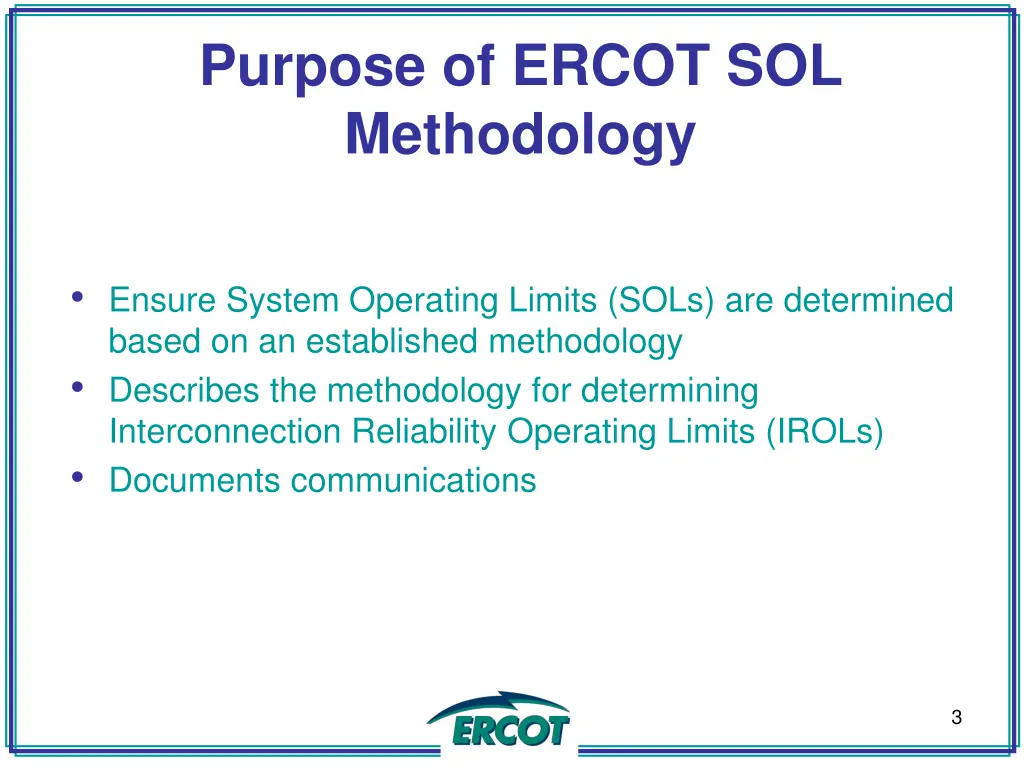 purpose of ercot sol methodology