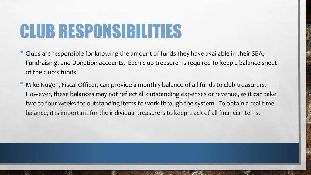 club responsibilities clubs are responsible