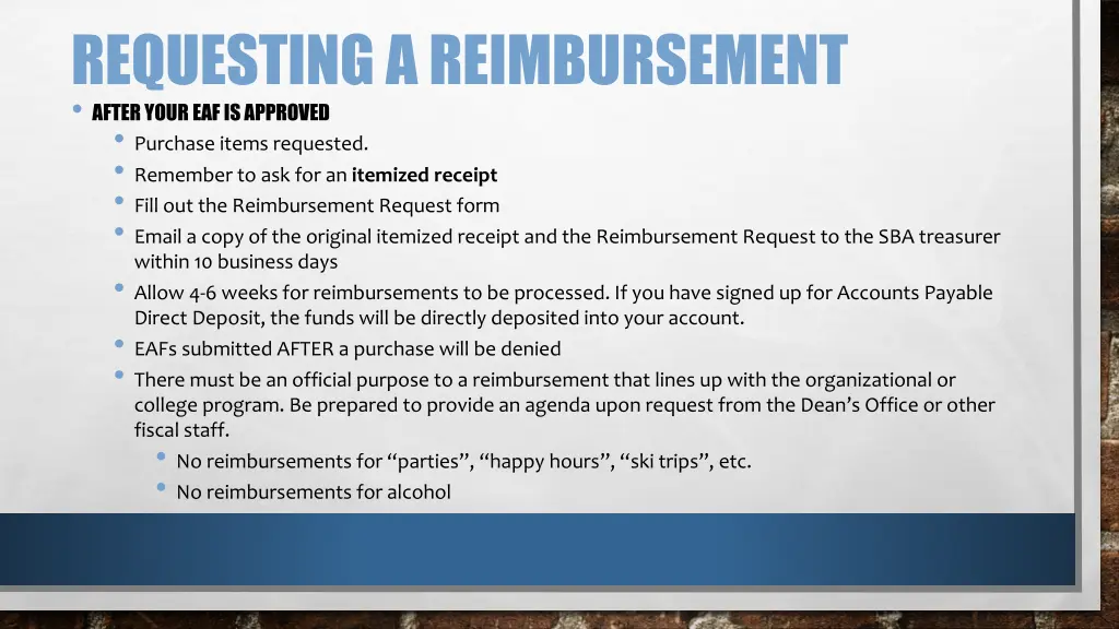 requesting a reimbursement after your