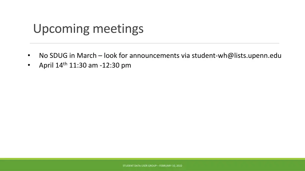 upcoming meetings