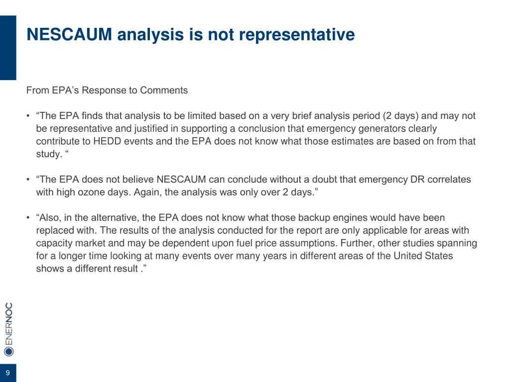 nescaum analysis is not representative