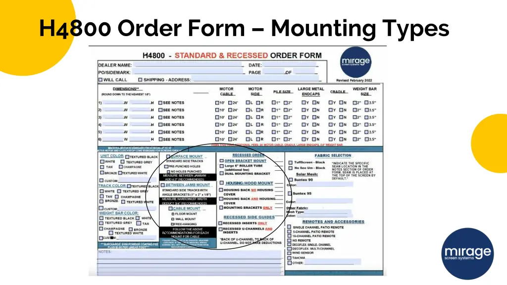 h4800 order form mounting types