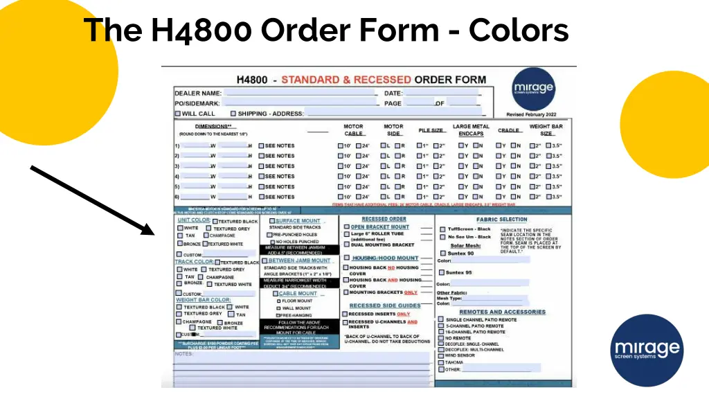 the h4800 order form colors