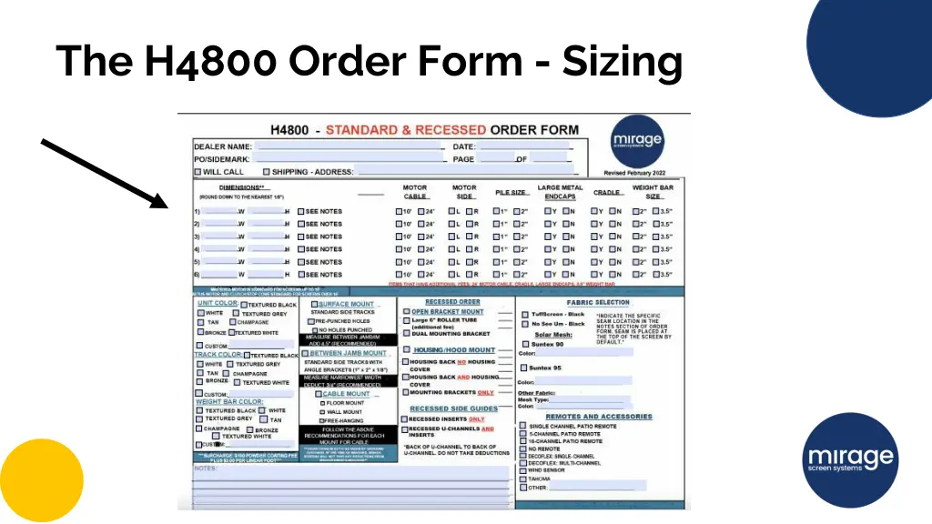 the h4800 order form sizing