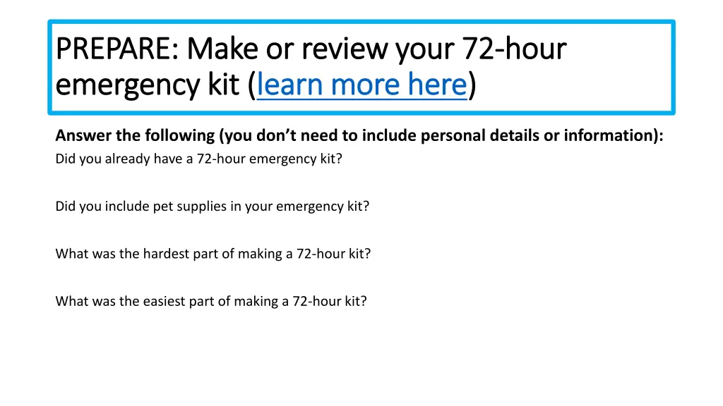 prepare make or review your 72 prepare make