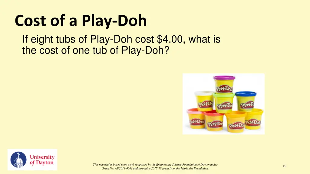 cost of a play doh if eight tubs of play doh cost