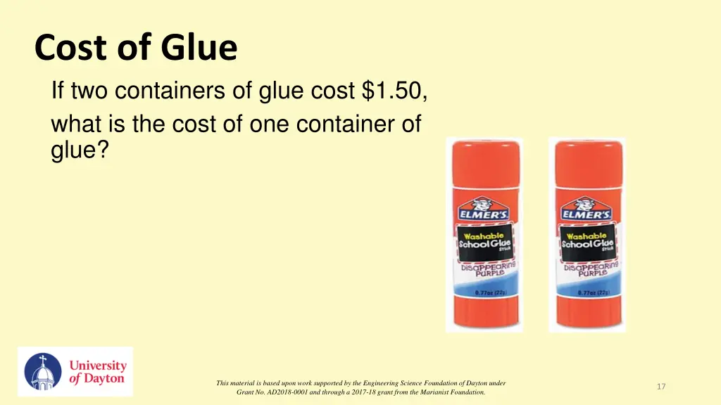 cost of glue if two containers of glue cost