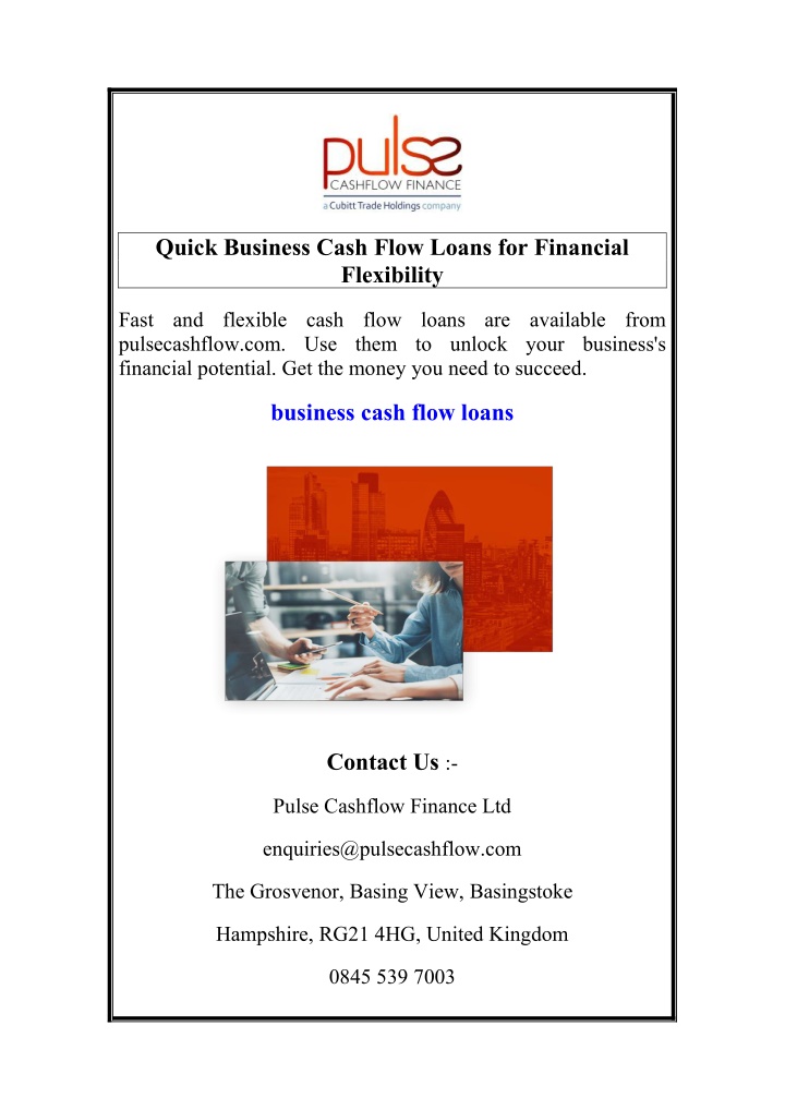 quick business cash flow loans for financial