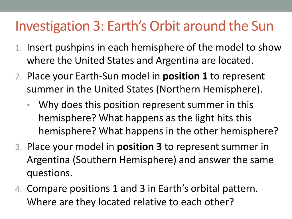 investigation 3 earth s orbit around the sun 3