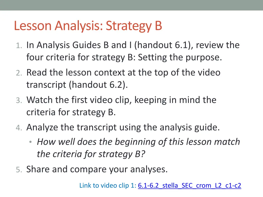 lesson analysis strategy b