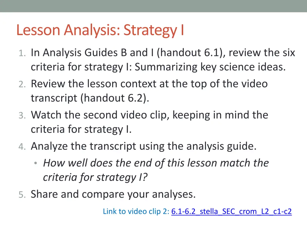 lesson analysis strategy i