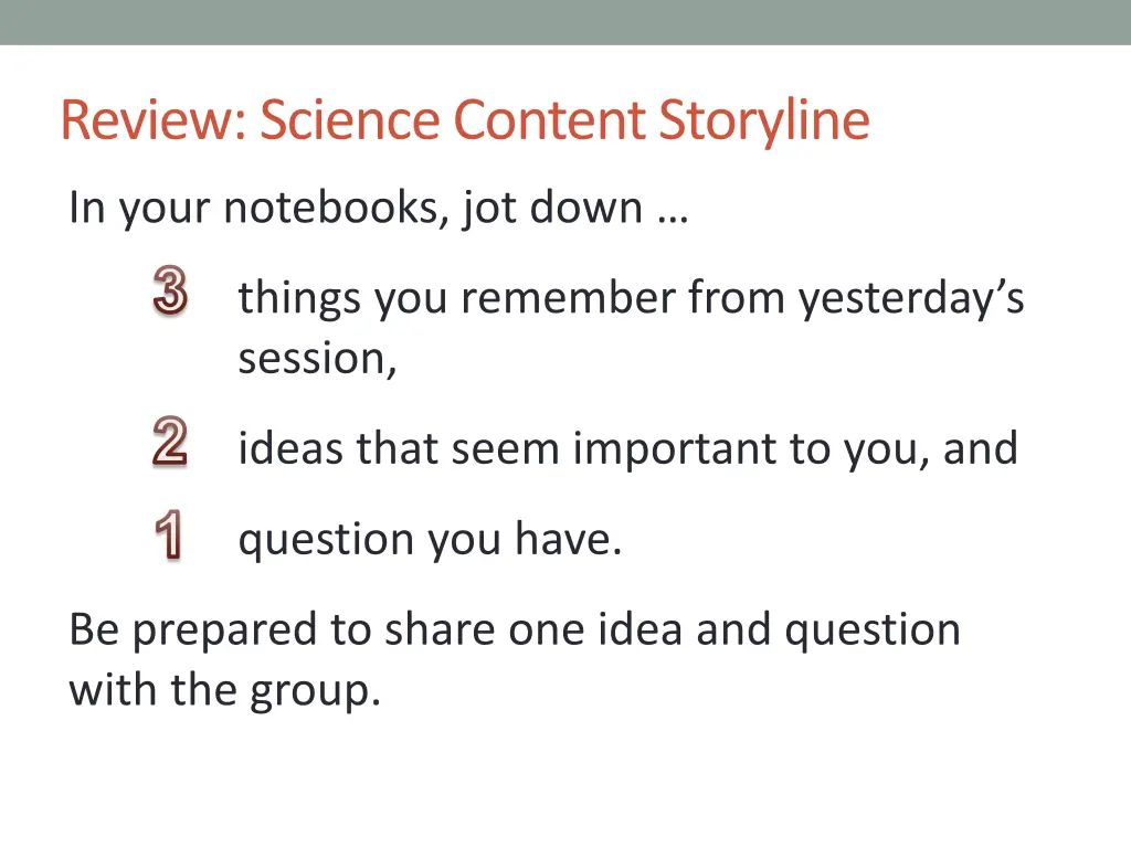 review science content storyline