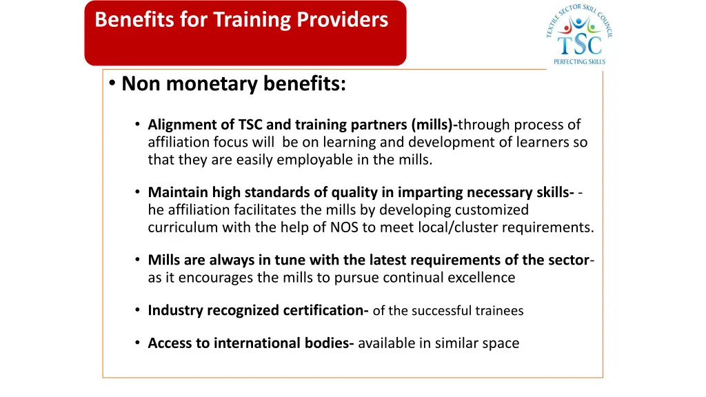 benefits for training providers