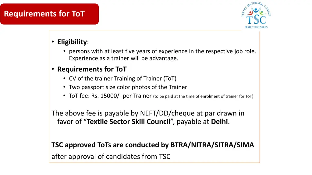 requirements for tot