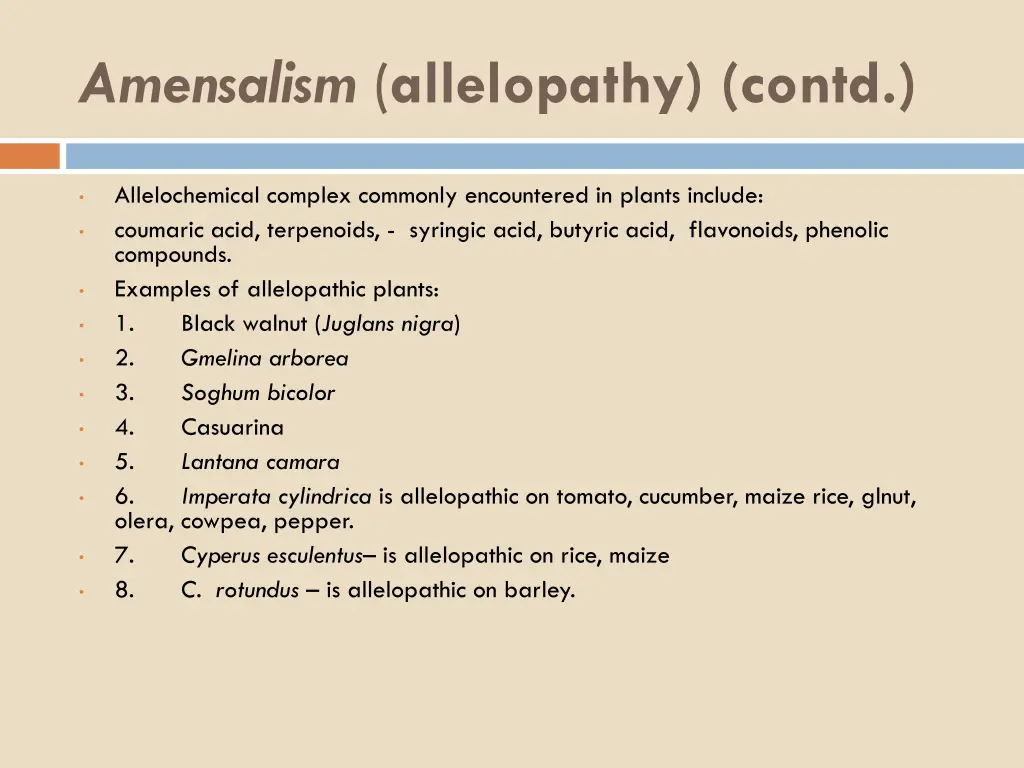 amensalism allelopathy contd