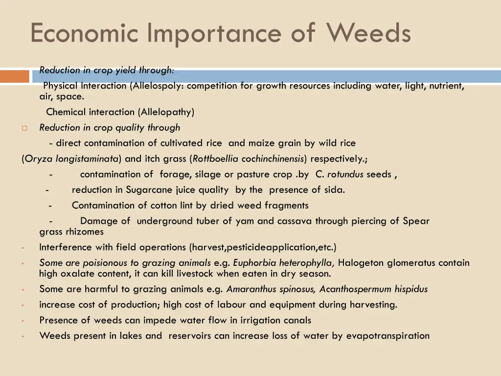 economic importance of weeds