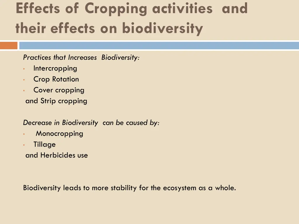 effects of cropping activities and their effects