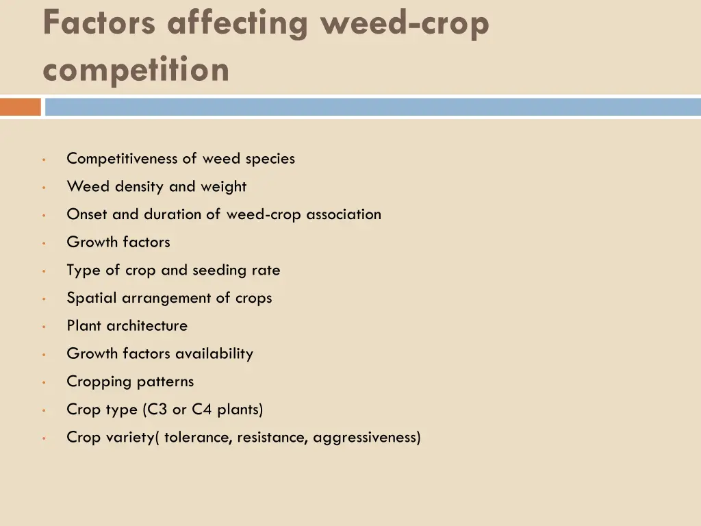 factors affecting weed crop competition