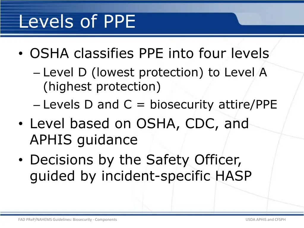 levels of ppe