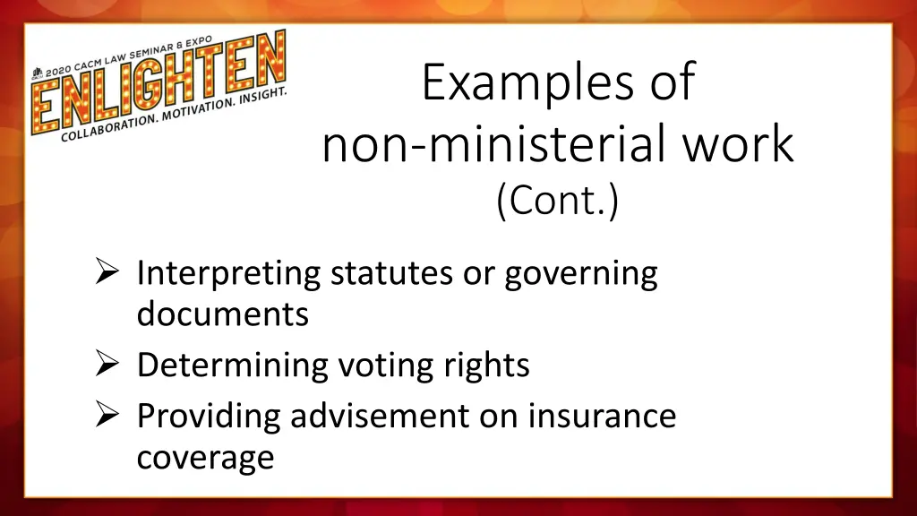 examples of non ministerial work cont