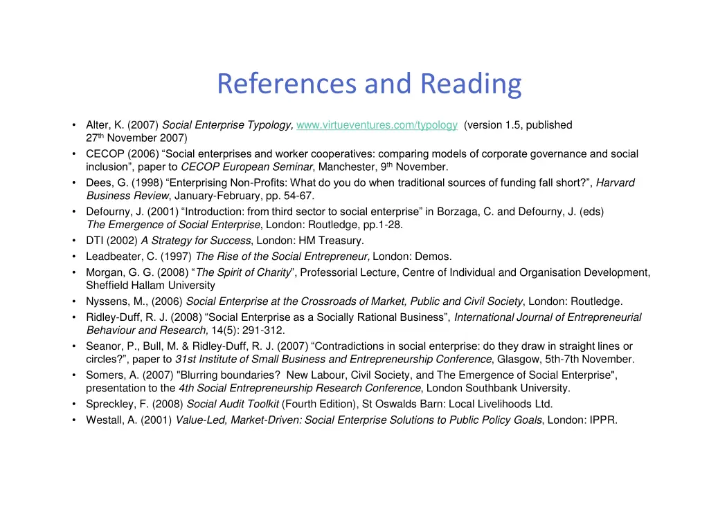 references and reading