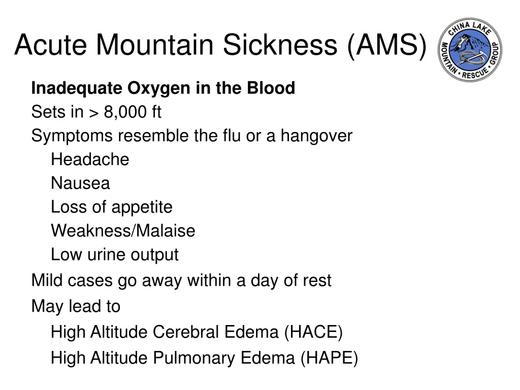 acute mountain sickness ams