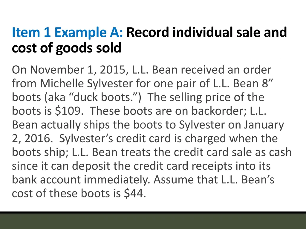 item 1 example a record individual sale and cost