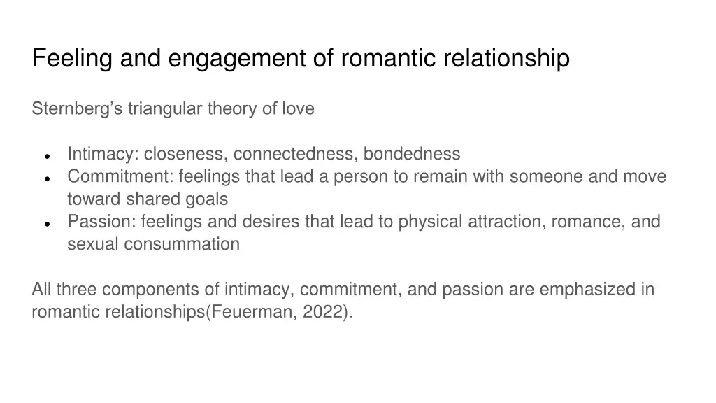 feeling and engagement of romantic relationship