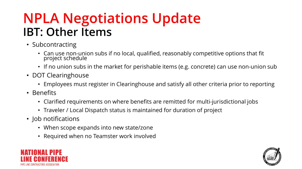 npla negotiations update ibt other items