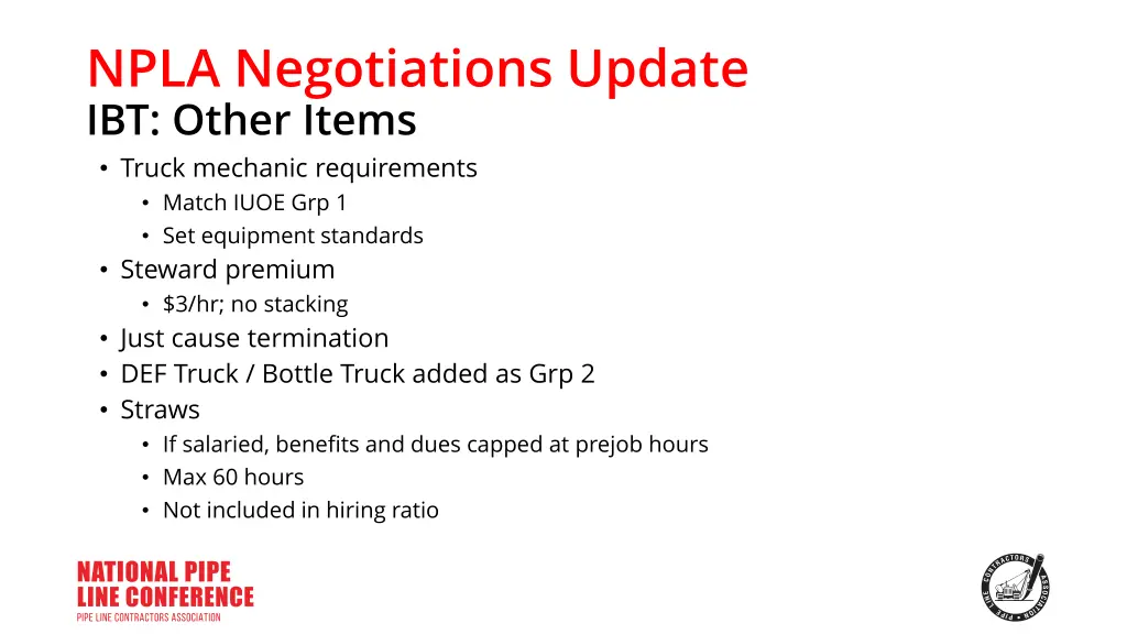 npla negotiations update ibt other items truck