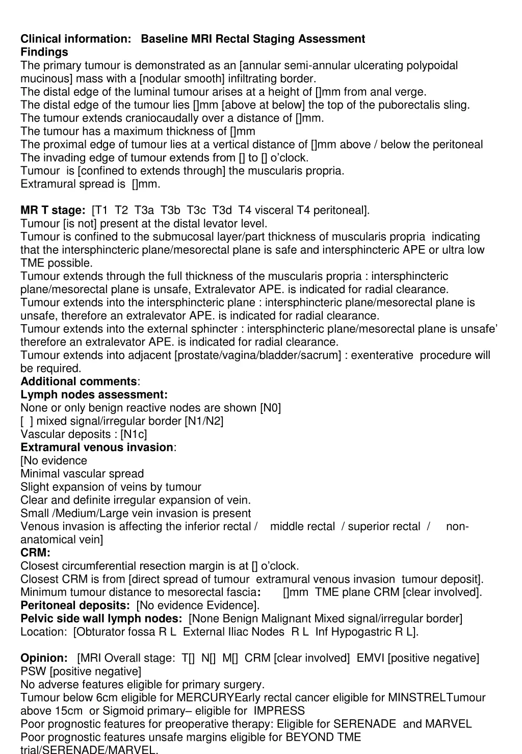 clinical information baseline mri rectal staging