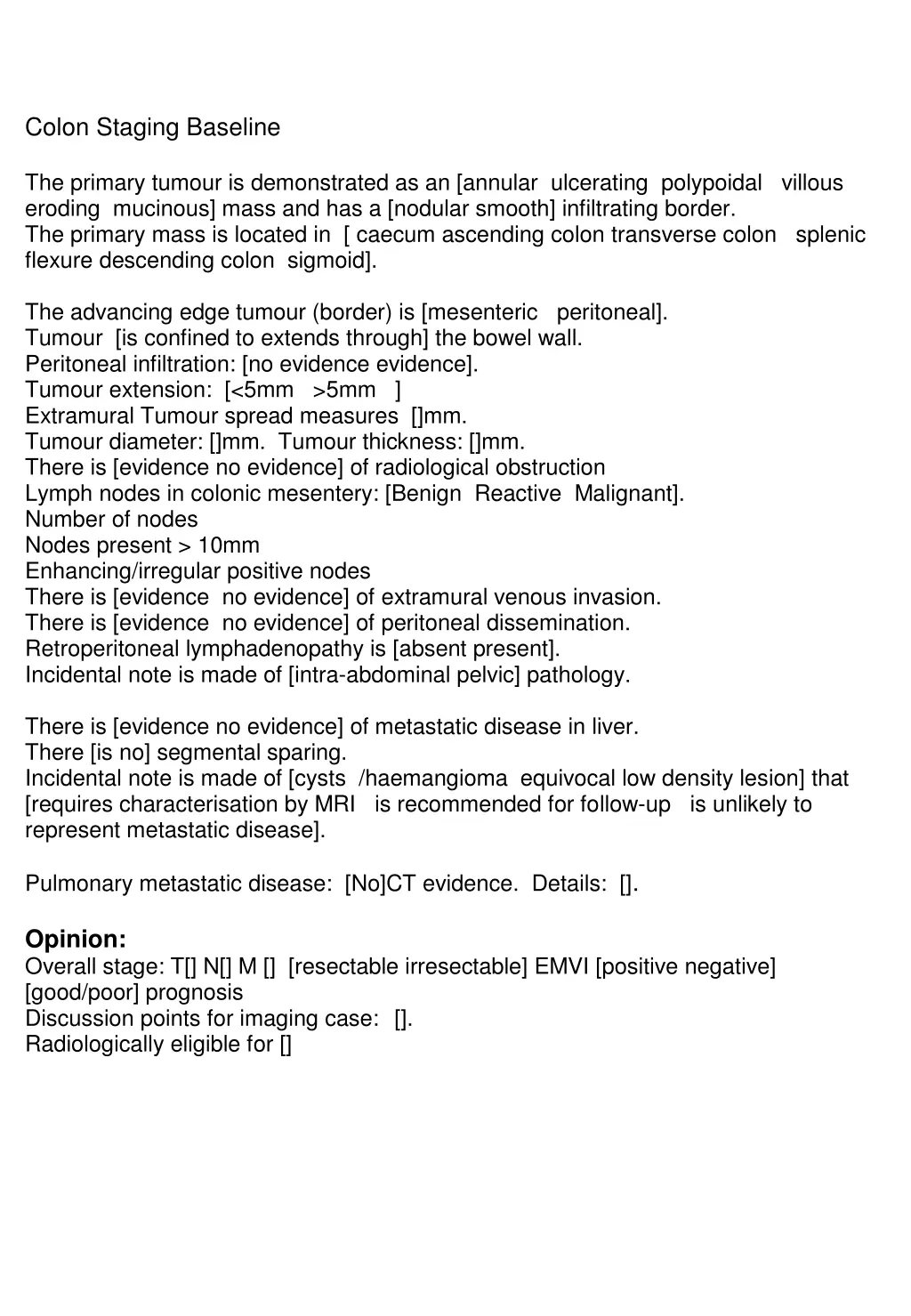 colon staging baseline the primary tumour