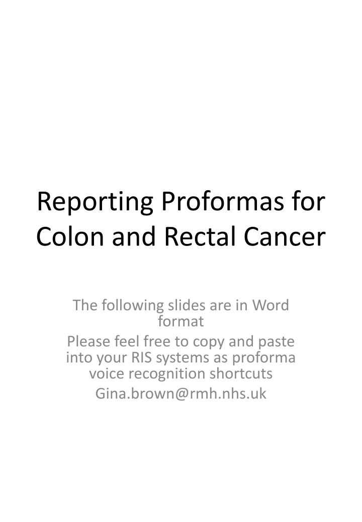 reporting proformas for colon and rectal cancer