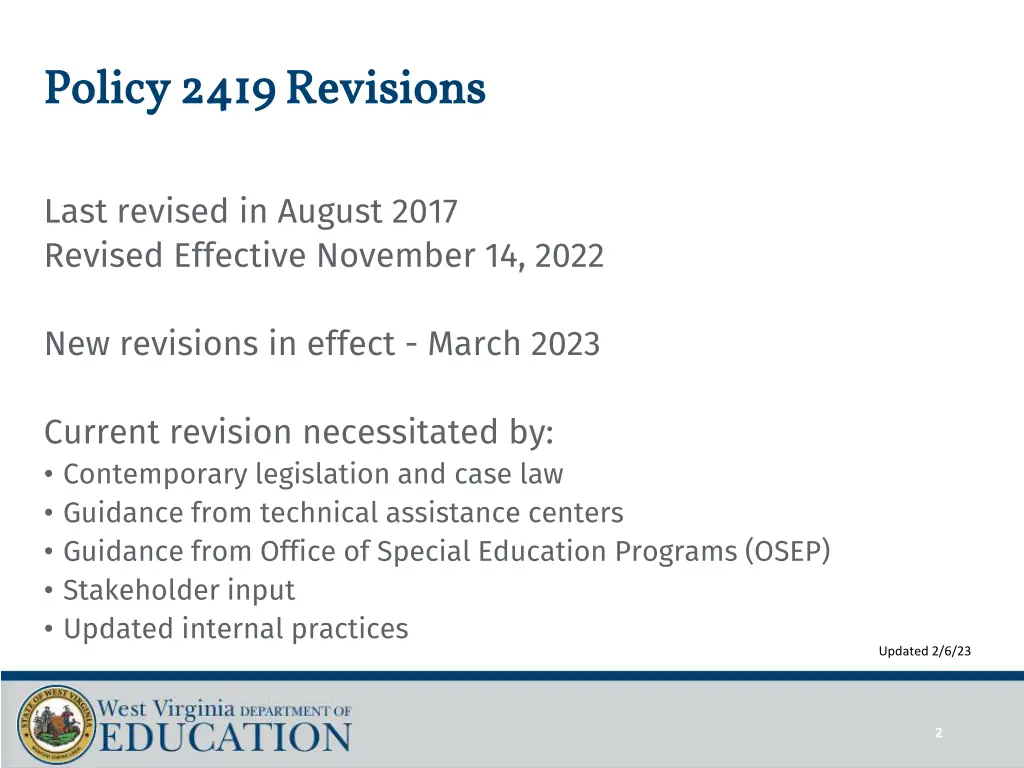 policy 2419 revisions policy 2419 revisions