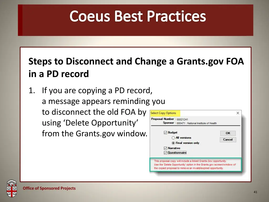 osp brown bag coeus best practices