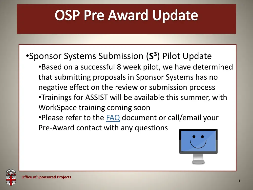 osp brown bag osp pre award update 1